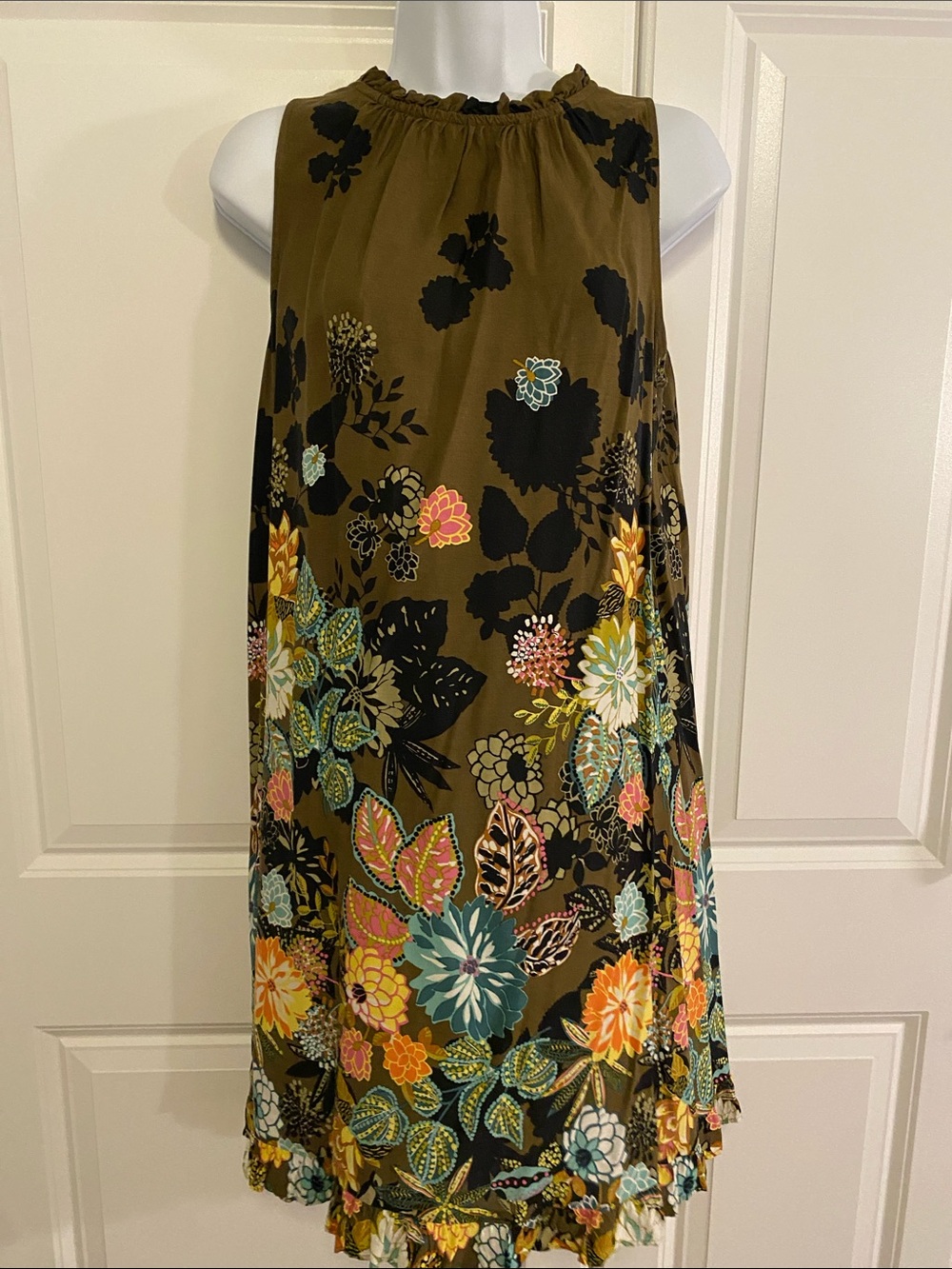 LOFT Olive Green Floral Dress